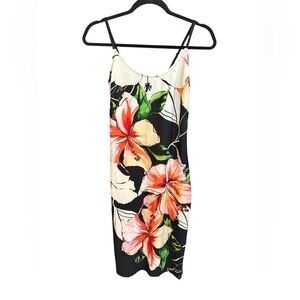 Tropical Floral Mini Dress - Black and Orange